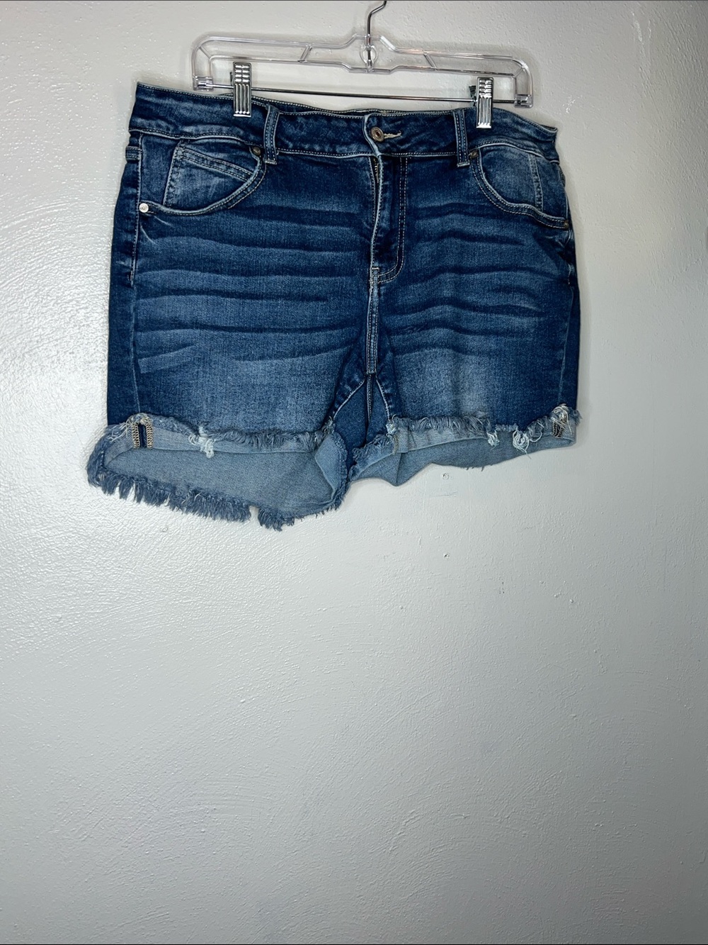 Kancan Women's Dark Blue Denim Frayed Hem Shorts